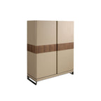 Highboard in faux leather, walnut and polished steel