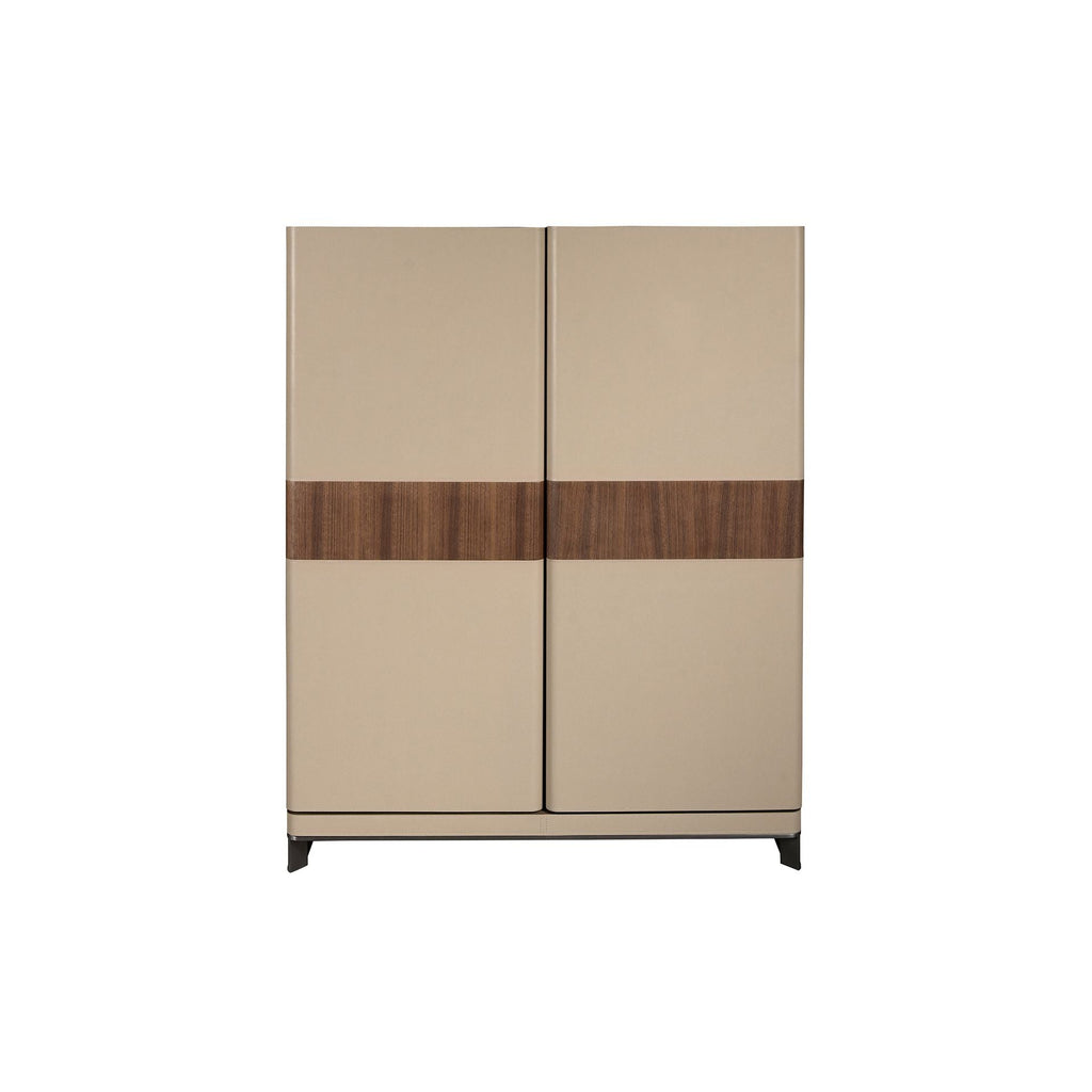 Highboard in faux leather, walnut and polished steel