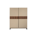 Highboard in faux leather, walnut and polished steel