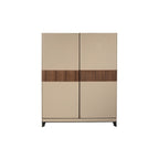 Highboard in faux leather, walnut and polished steel