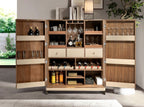 Highboard in faux leather, walnut and polished steel