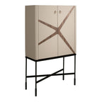 Highboard in faux leather, walnut, and black steel