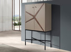 Highboard in faux leather, walnut, and black steel