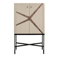 Highboard in faux leather, walnut, and black steel