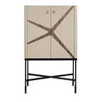 Highboard in faux leather, walnut, and black steel