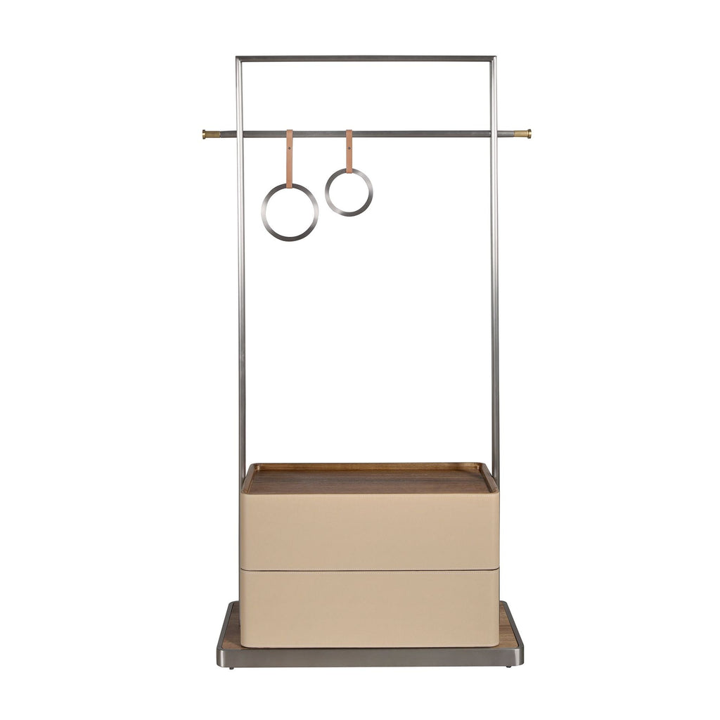 Faux mink, walnut and stainless steel coat rack