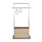 Faux mink, walnut and stainless steel coat rack