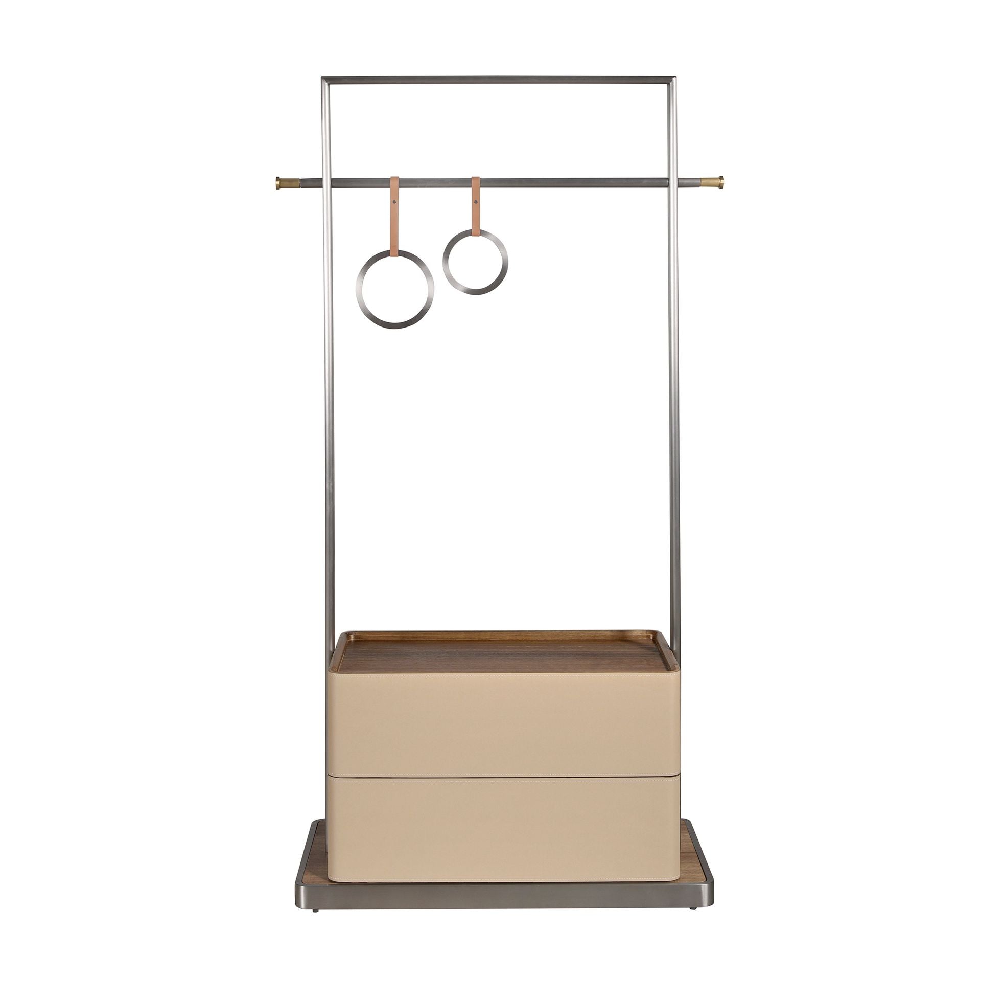 Faux mink, walnut and stainless steel coat rack