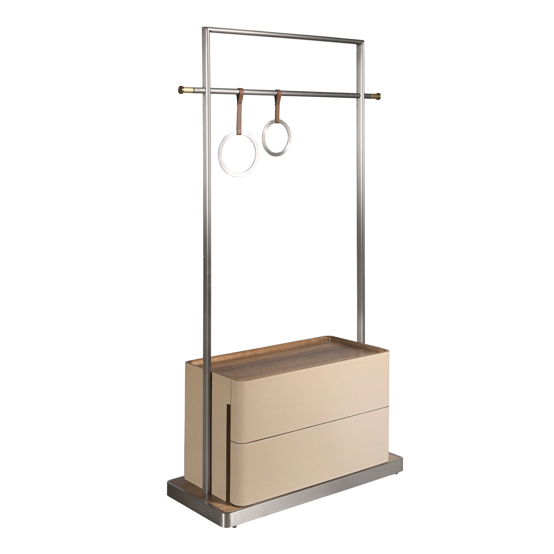 Faux mink, walnut and stainless steel coat rack