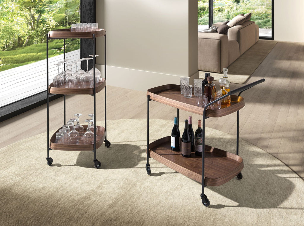 Walnut and black steel minibar trolley