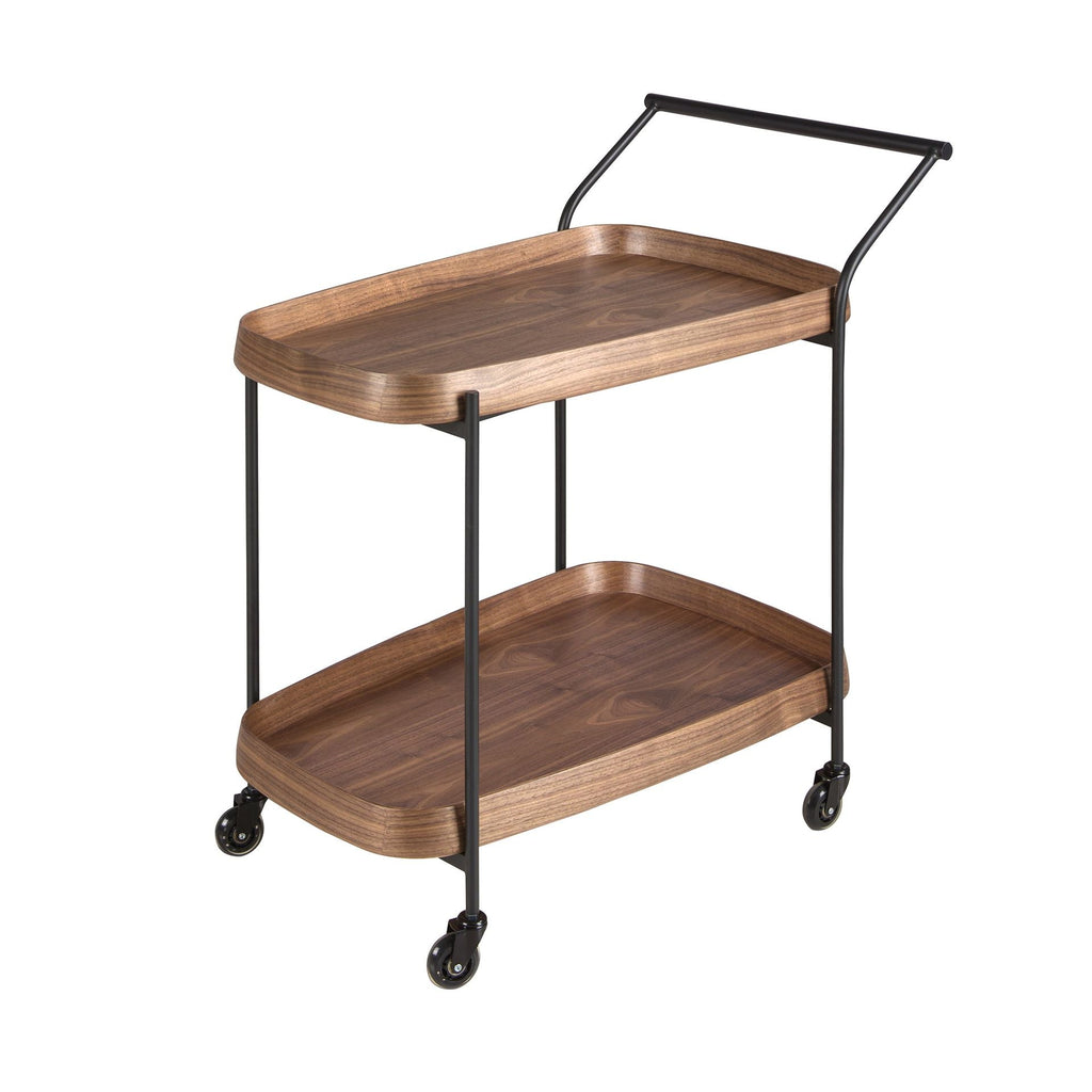Walnut and black steel minibar trolley