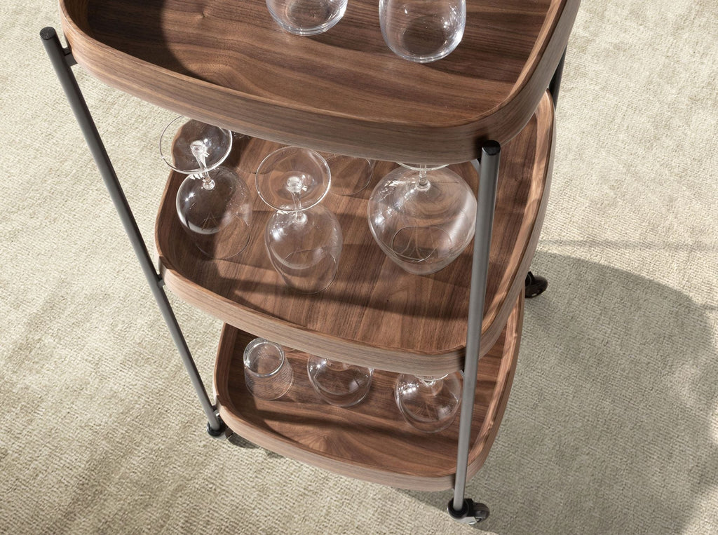 Walnut and black steel minibar trolley