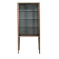 High credenza in tempered glass and walnut with internal lighting