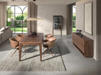 High credenza in tempered glass and walnut with internal lighting