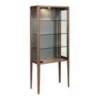 High credenza in tempered glass and walnut with internal lighting