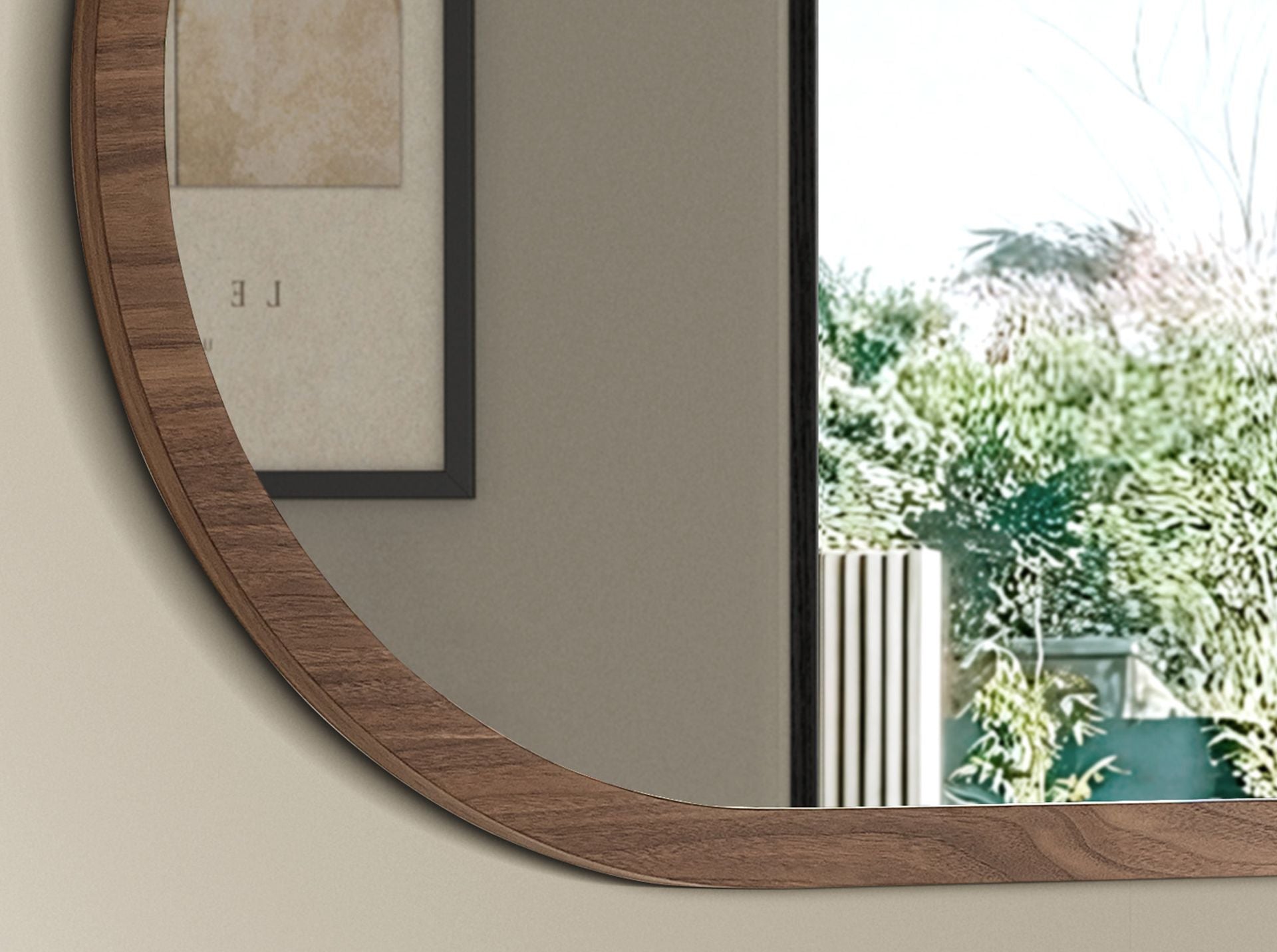 Walnut oval half-point wall mirror