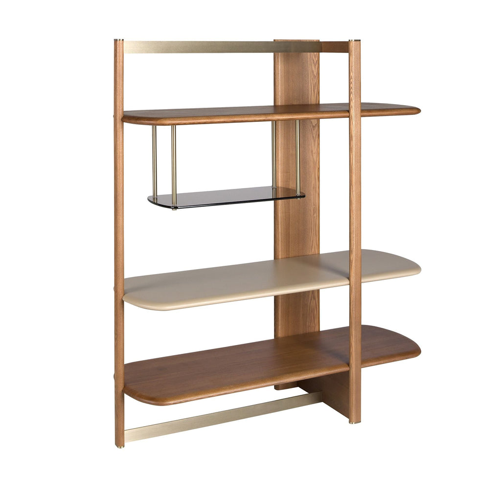 Right rectangular bookcase in light walnut and greige wood