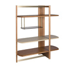 Right rectangular bookcase in light walnut and greige wood