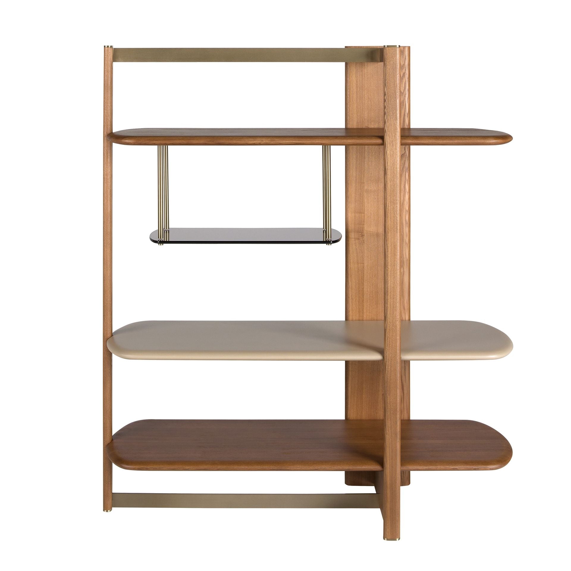 Right rectangular bookcase in light walnut and greige wood