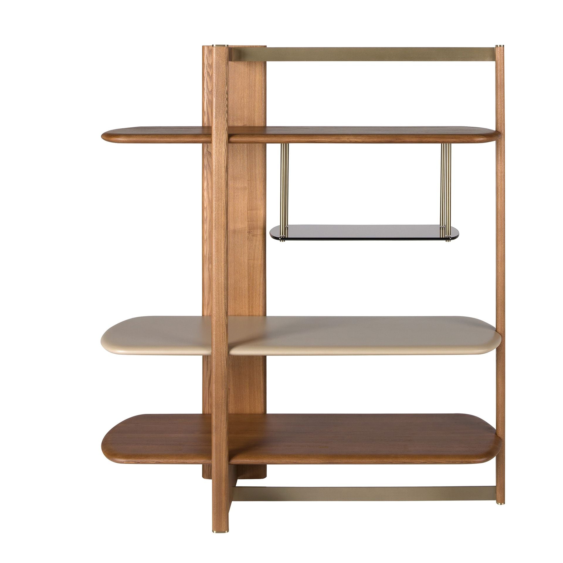 Left rectangular bookcase in light walnut and greige wood