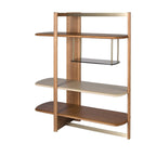 Left rectangular bookcase in light walnut and greige wood