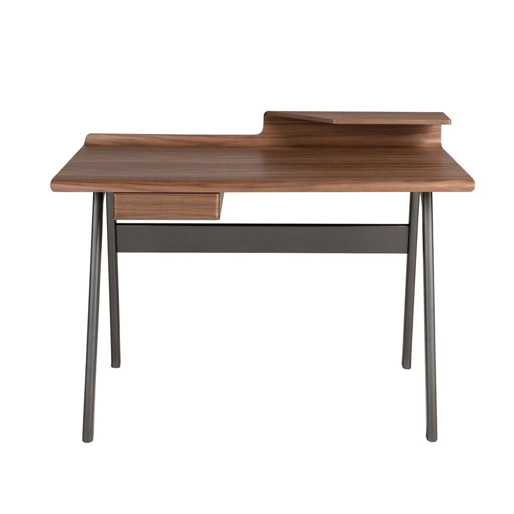 Walnut and dark metallic gray fiberglass desk