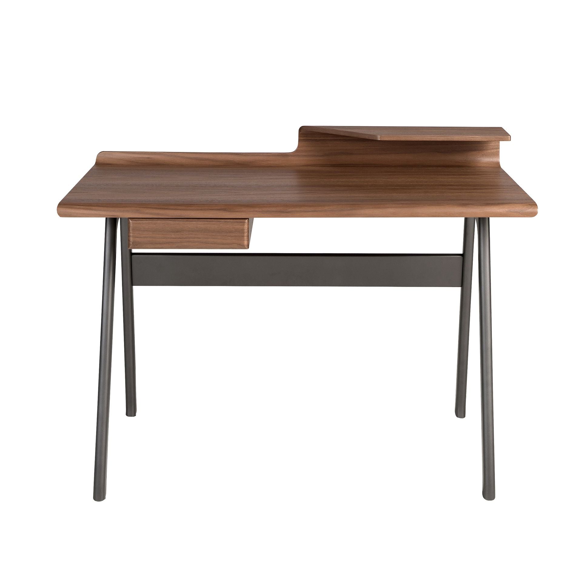 Walnut and dark metallic gray fiberglass desk