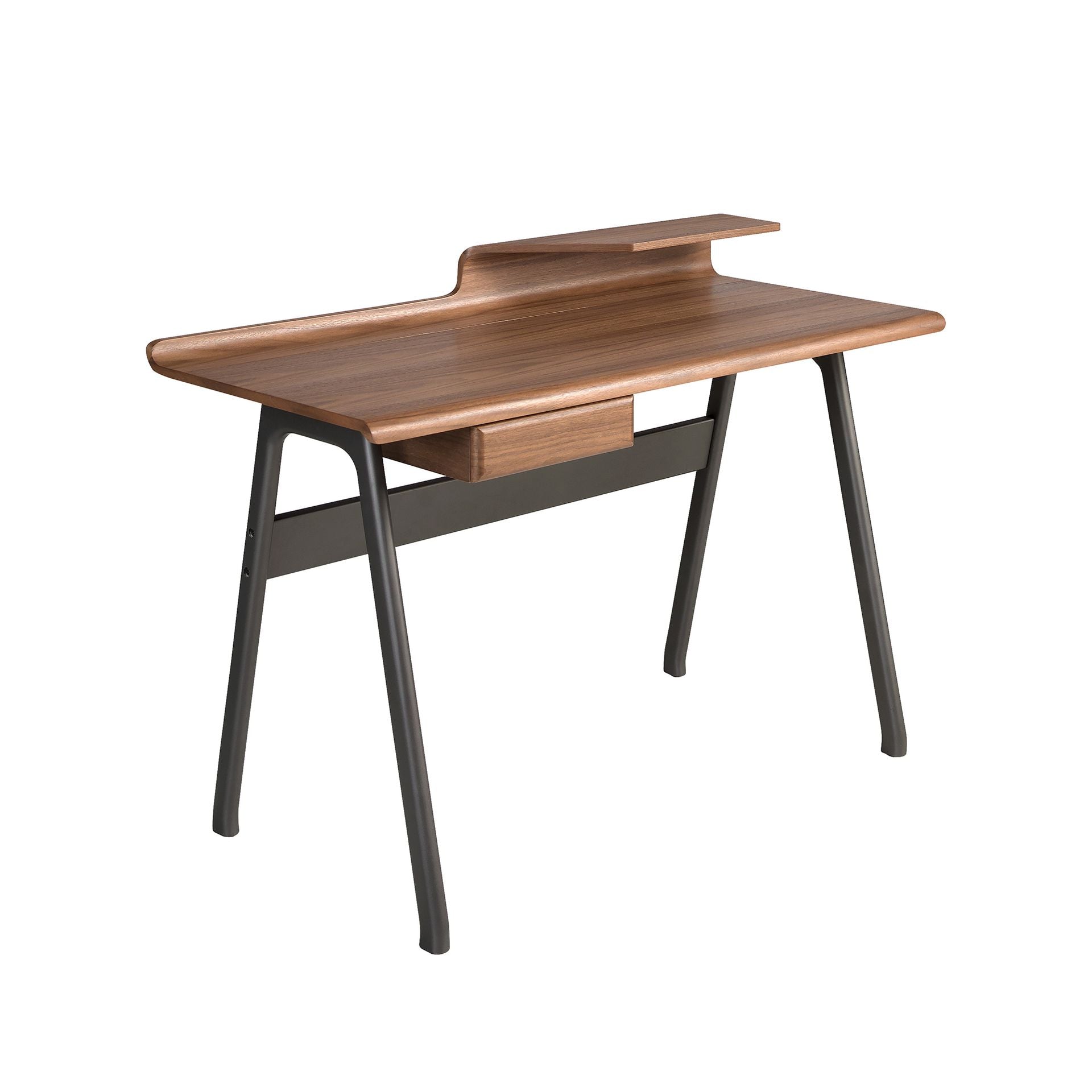 Walnut and dark metallic gray fiberglass desk