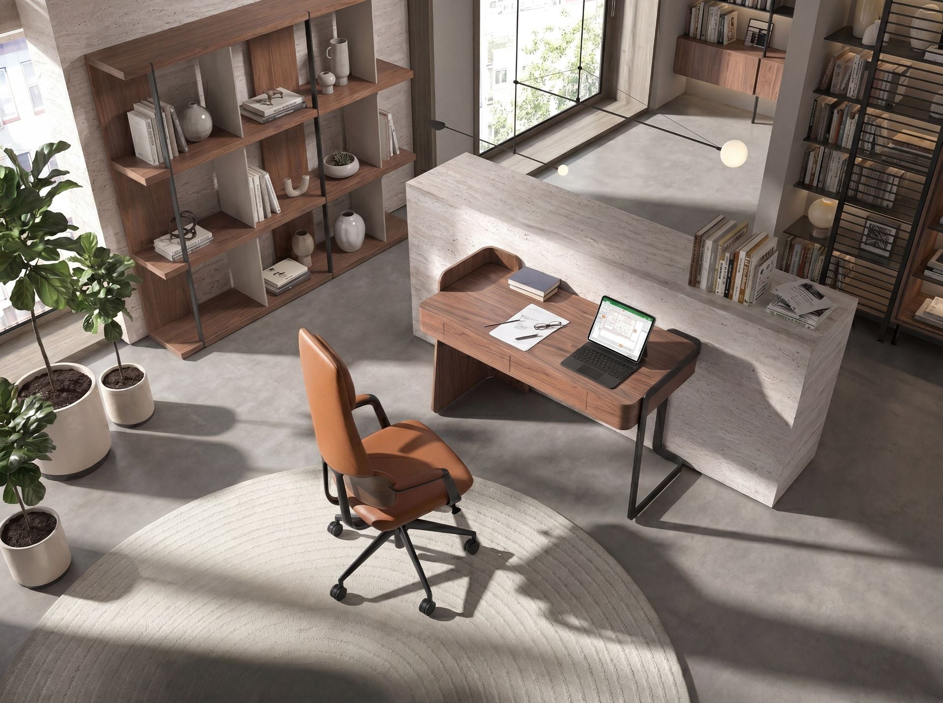 Walnut and black epoxy steel desk