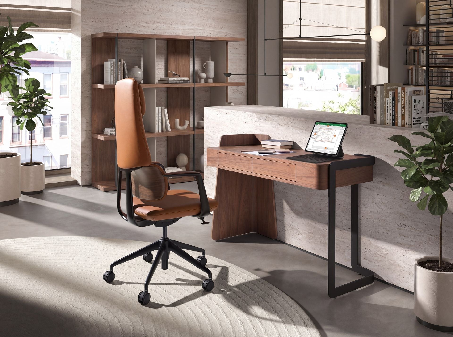 Walnut and black epoxy steel desk