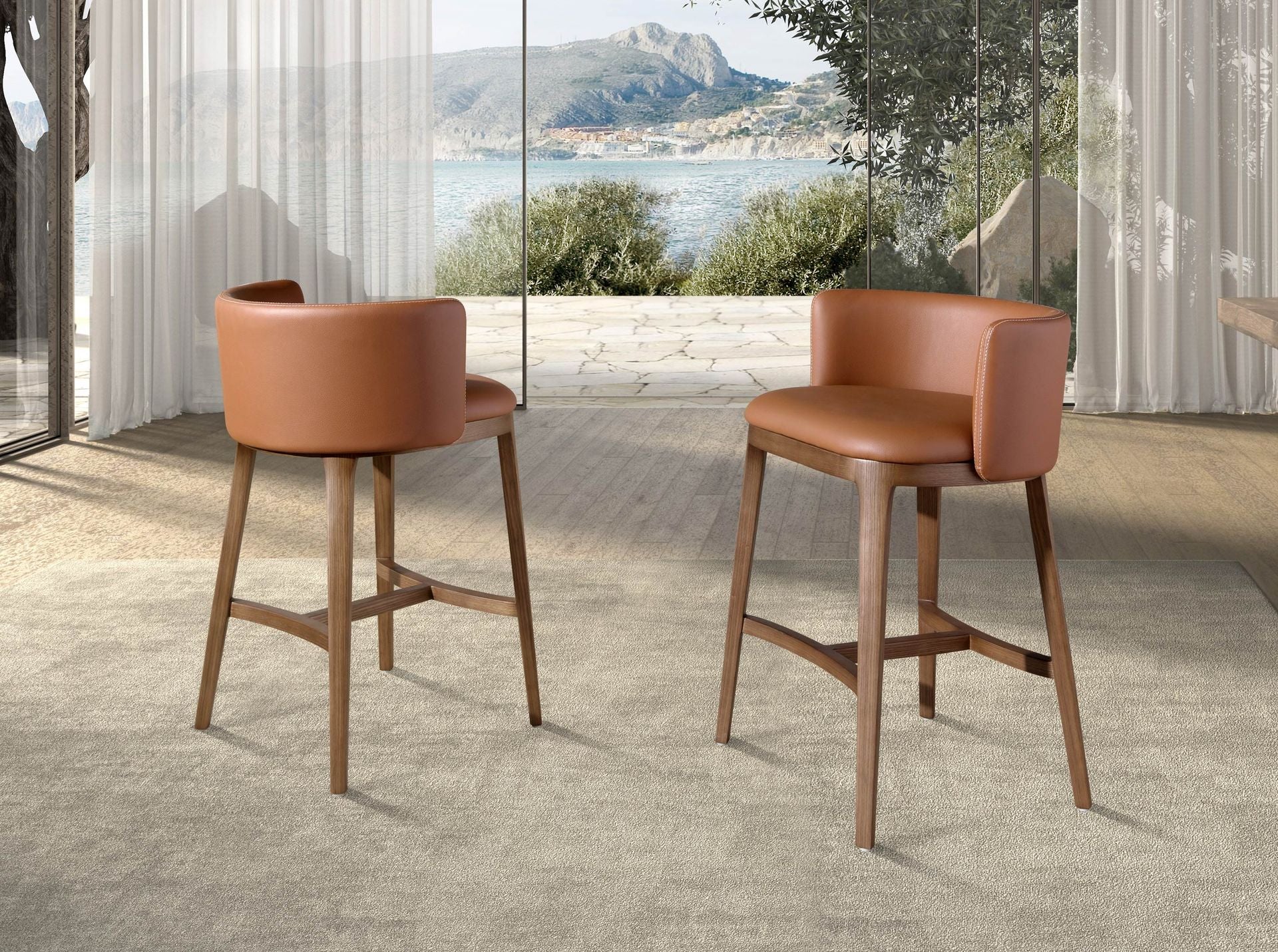 Brown faux leather stool