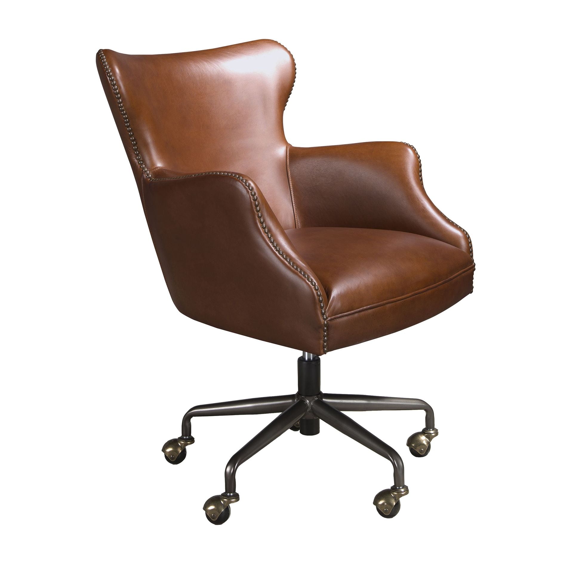 Dark brown leather swivel armchair