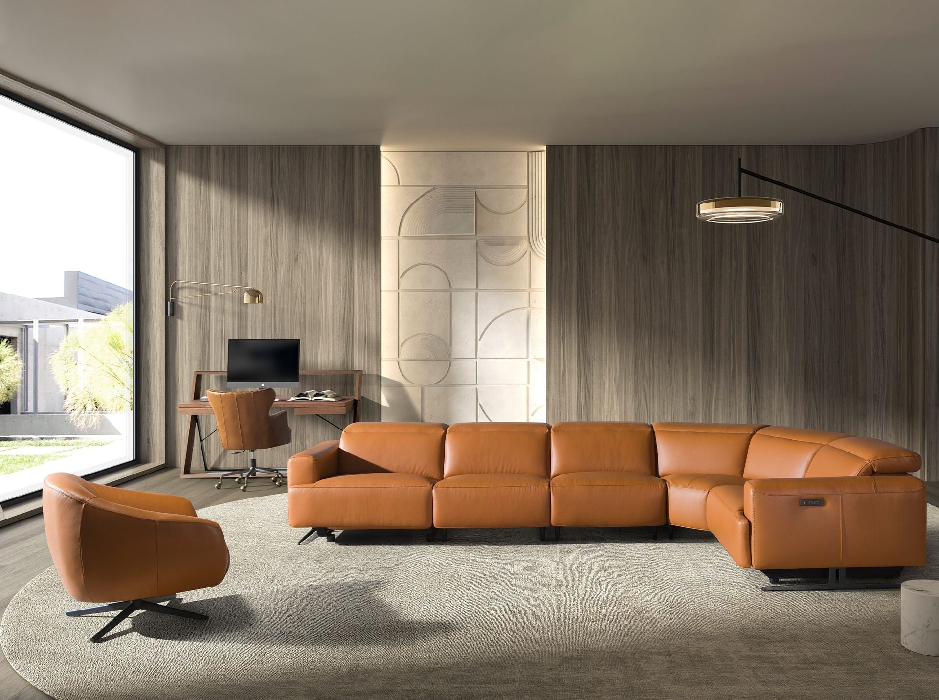 Dark brown leather swivel armchair