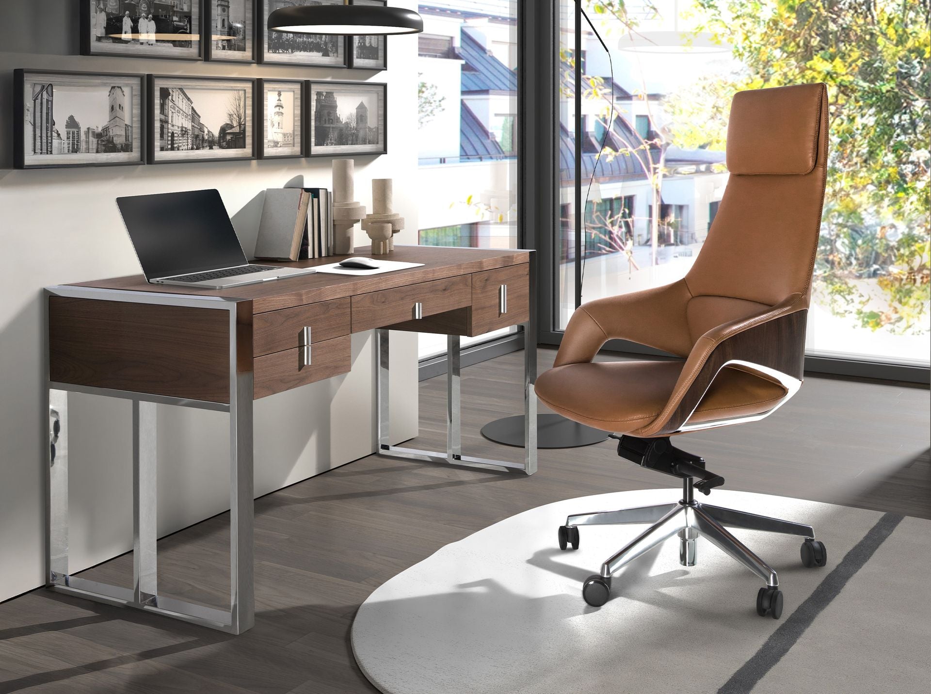 Brown faux leather office swivel chair