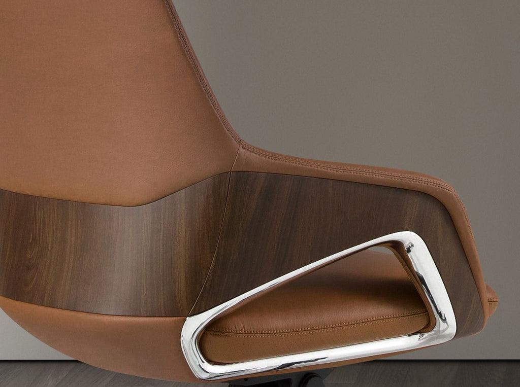 Brown faux leather office swivel chair