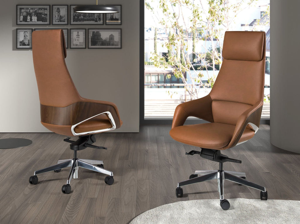 Brown faux leather office swivel chair