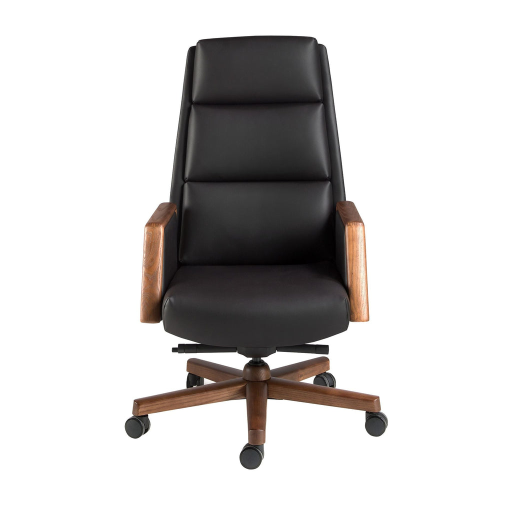 Black faux leather office swivel chair