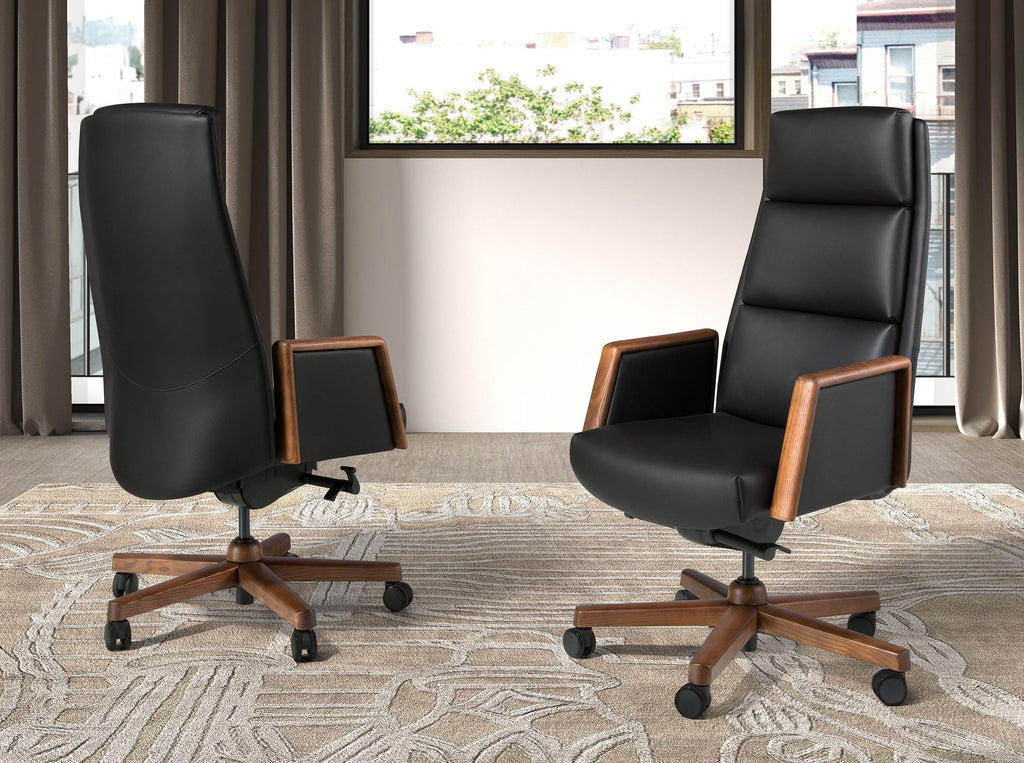 Black faux leather office swivel chair