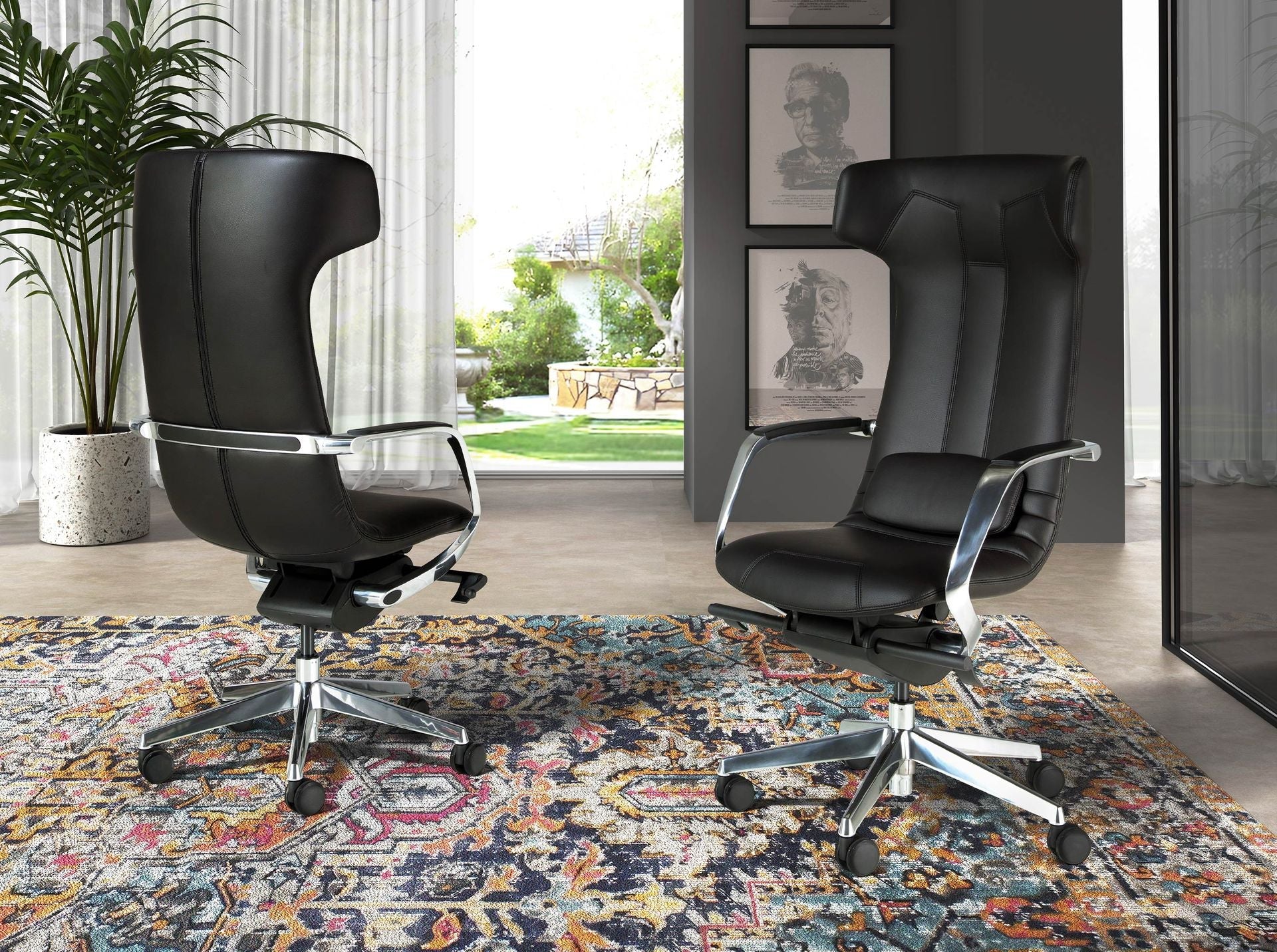 Black faux leather office swivel chair