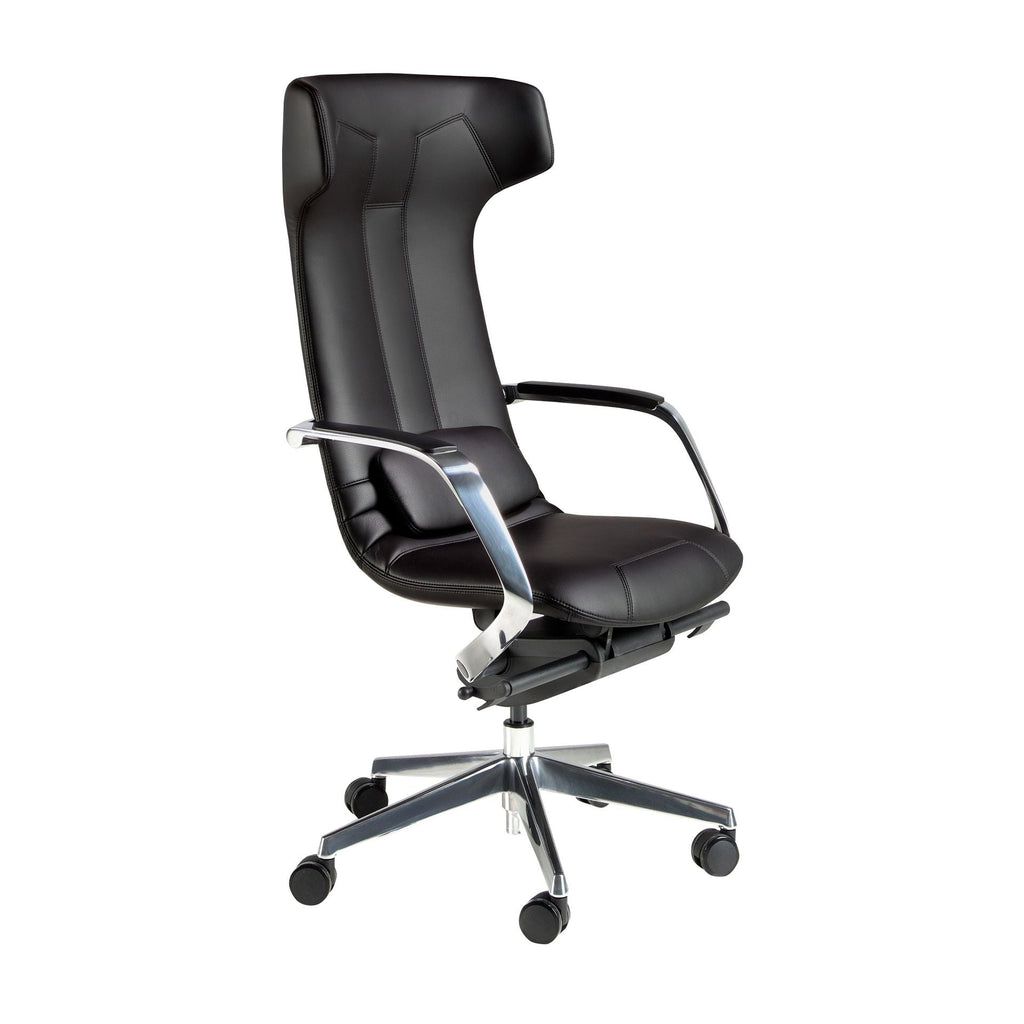 Black faux leather office swivel chair