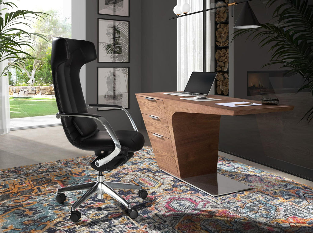 Black faux leather office swivel chair