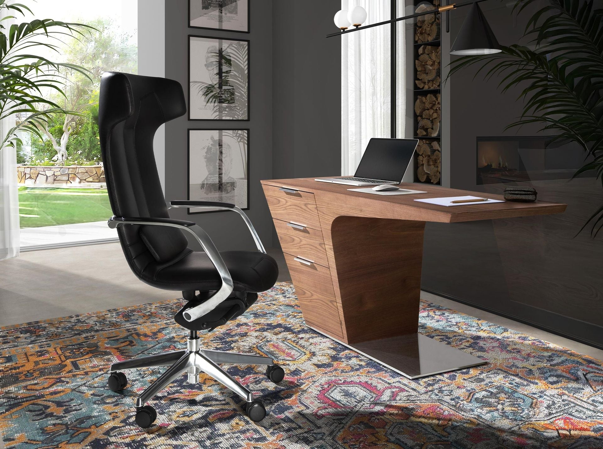 Black faux leather office swivel chair