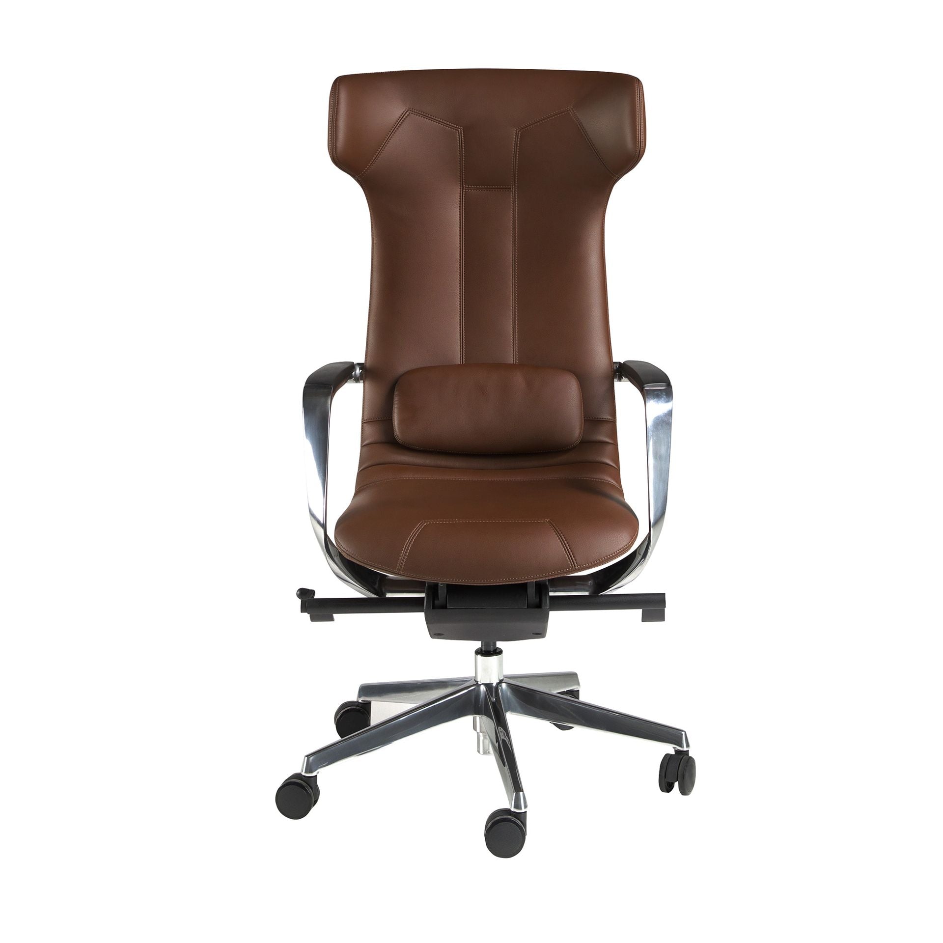 Brown faux leather swivel office chair