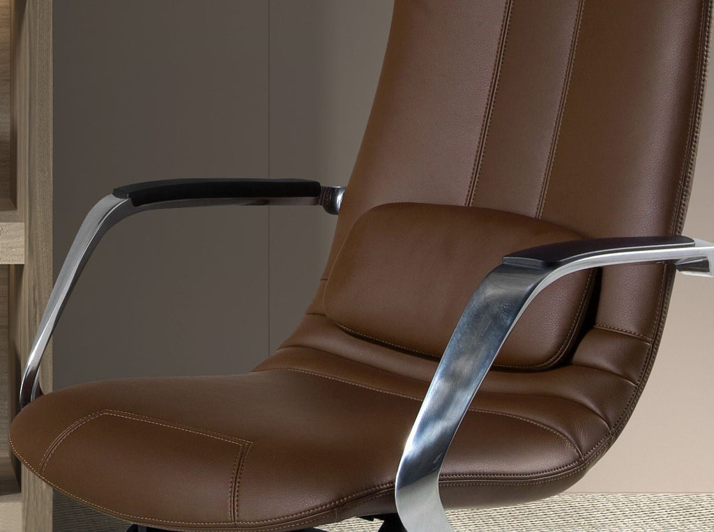Brown faux leather swivel office chair