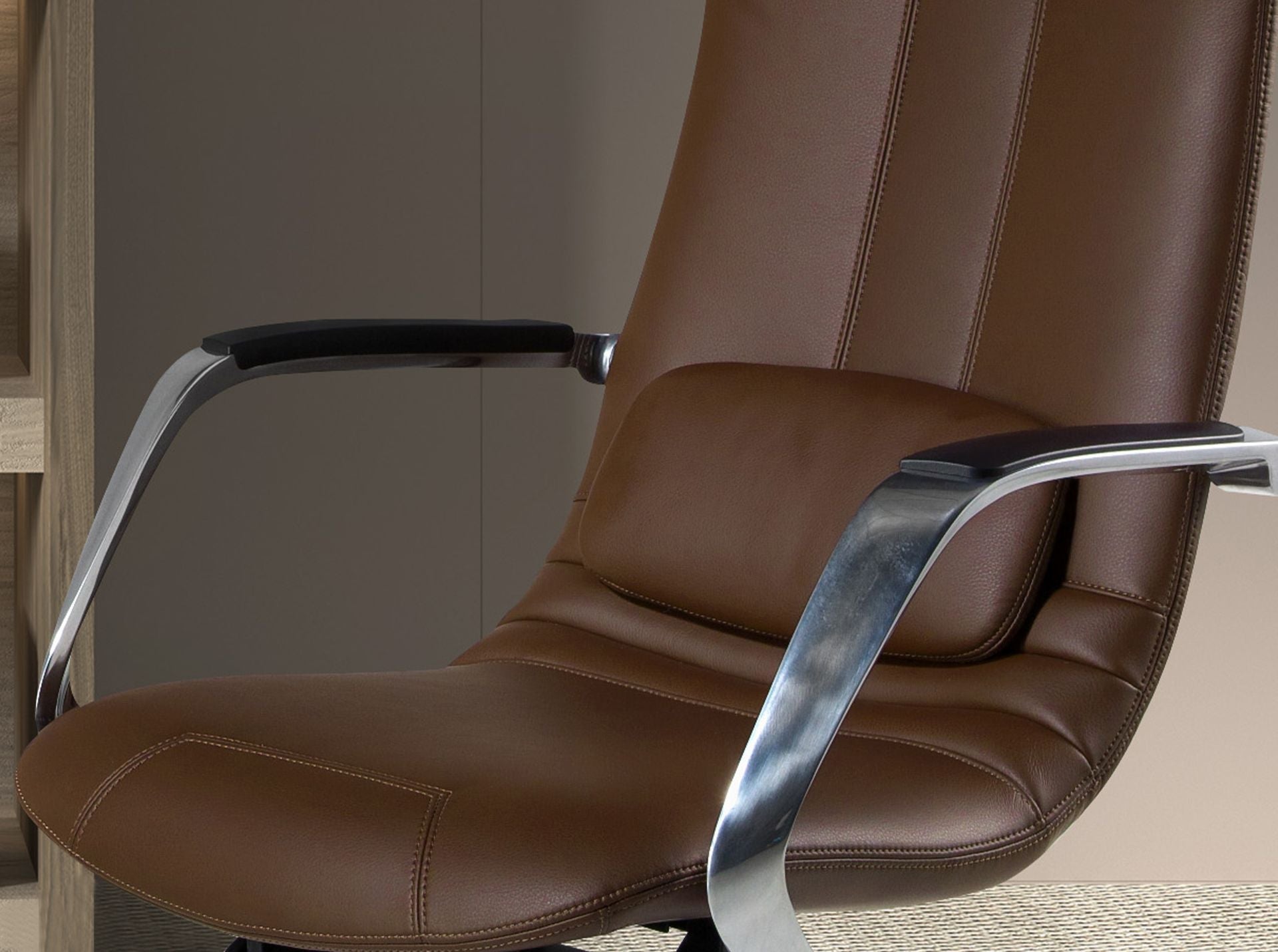 Brown faux leather swivel office chair