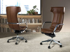 Brown faux leather swivel office chair