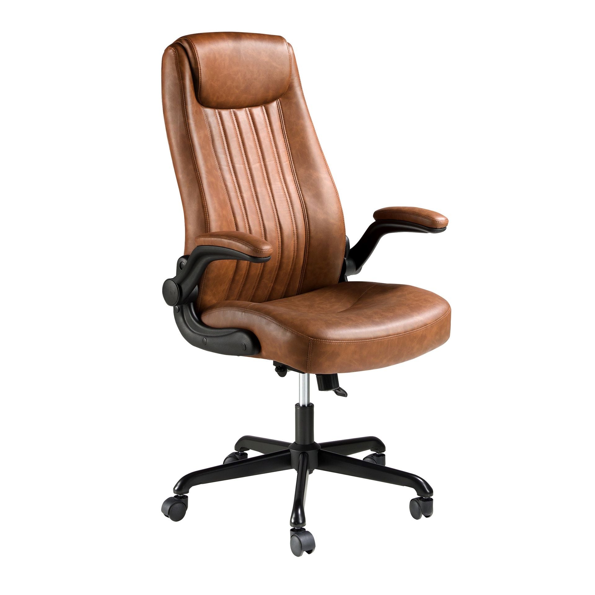 Brown faux leather swivel office chair