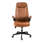 Brown faux leather swivel office chair
