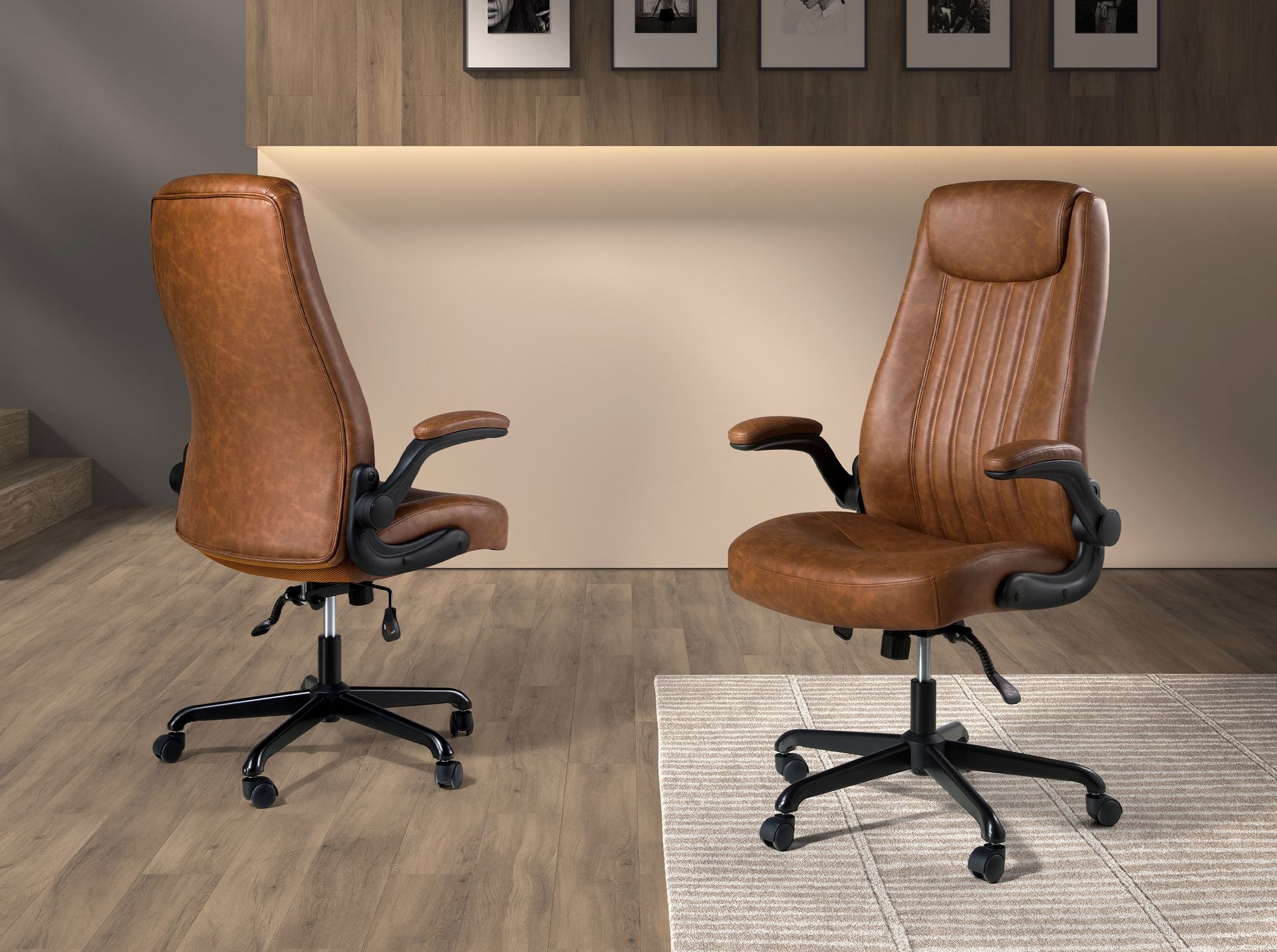 Brown faux leather swivel office chair