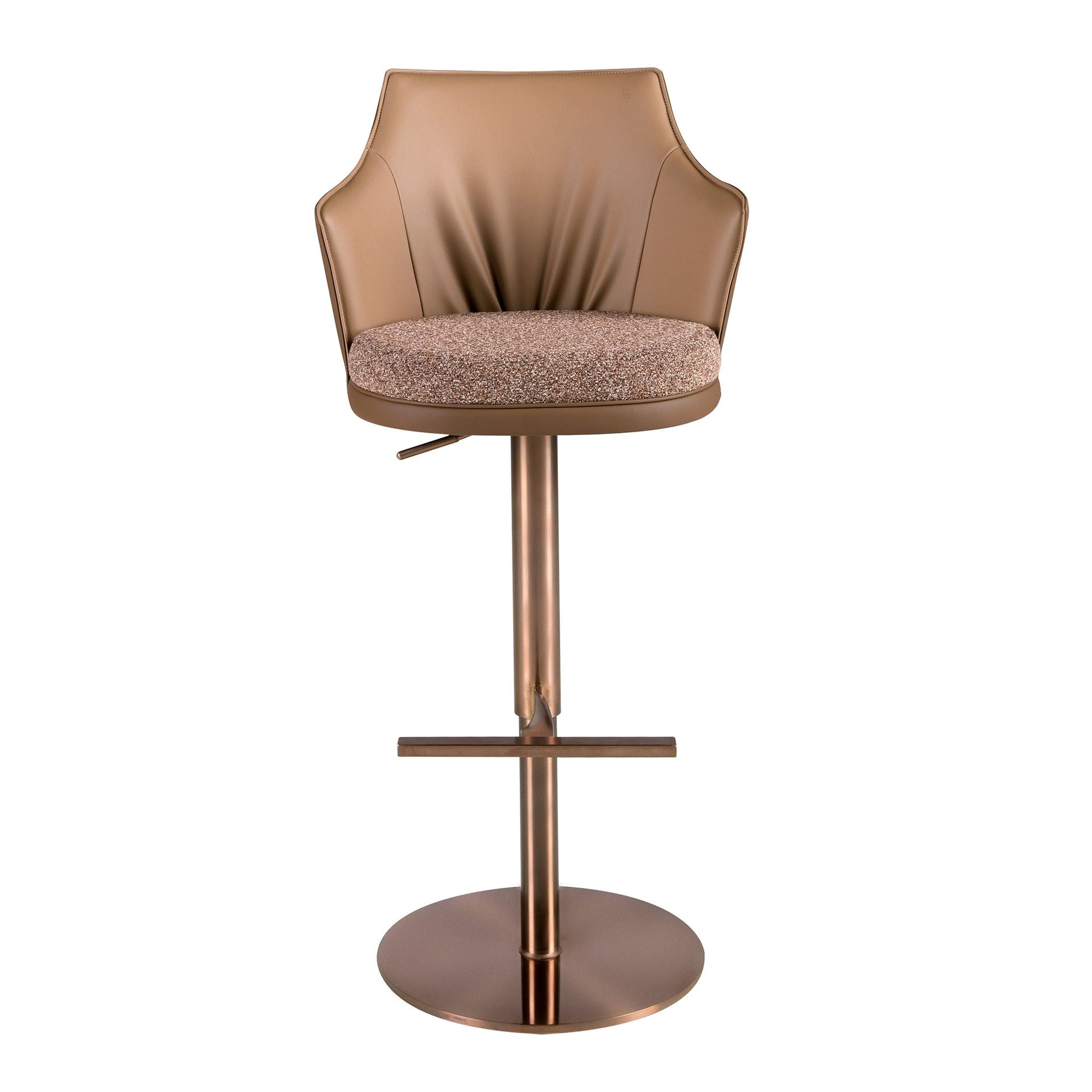 Swivel stool in mottled brown fabric and brown faux leather